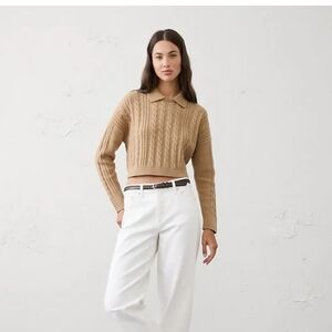 Banana Republic Factory Cable Knit Cropped Sweater - Tan, Sz S